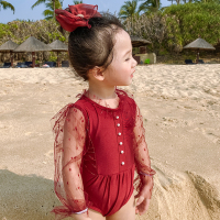 儿童泳衣女童婴儿长袖连体泳衣可宝1-3岁蕾丝速干泳装Z5