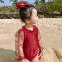 儿童泳衣女童婴儿长袖连体泳衣可宝1-3岁蕾丝速干泳装Z5