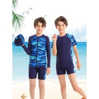 儿童泳游衣男童分体青少年童泳裤套装小童男孩学生温泉游泳装I6