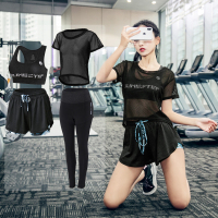 运动套装瑜伽服宽松网罩衫性感速干衣跑步短裤大码健身房女装夏季