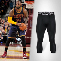 篮球防护七分裤詹姆斯运动裤袜白色紧身护膝护具装备丝袜男专业夏