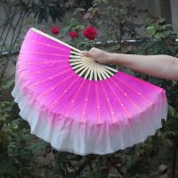 真品真丝秀色舞蹈扇子跳双面胶州秧歌扇广场子加长渐变扇|扇骨31cm甩头10双面玫红倒染右手