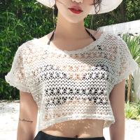 可下水海边度假沙滩镂空蕾丝防晒外套比基尼外搭游泳衣罩衫女网纱W7