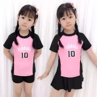 儿童泳衣女童中大童公主裙式游泳衣宝宝韩国可爱分体防晒泳装学生C5