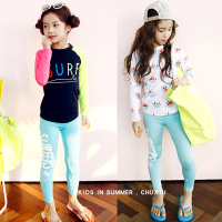 韩版儿童泳衣女中大童分体长袖长裤游泳衣学生潜水衣防晒速干套装I4