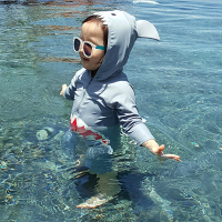 儿童泳衣男童女孩连体鲨鱼防晒速干婴儿小童宝宝1-3岁长袖游泳装