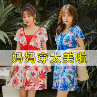 胖泳衣女2020新款加肥大码保守大胸连体遮肚显瘦裙式泡温泉泳装E7