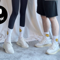笑脸扎染喷绘袜子比伯潮牌同款纯棉中筒袜街头滑板运动袜长S7|白色笑脸轻薄舒适一双 均码