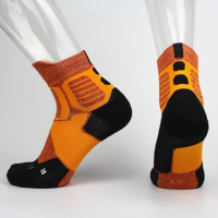 精英袜中筒篮球袜男专业加厚毛巾底长高筒夏季篮球运动袜低帮短袜F6|磨砂中筒橙色