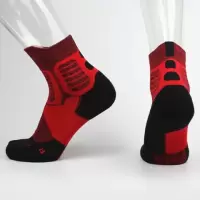 精英袜中筒篮球袜男专业加厚毛巾底长高筒夏季篮球运动袜低帮短袜F6|磨砂中筒红色