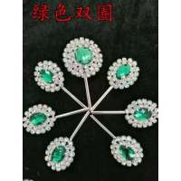 七星圆泡子戏剧戏曲水钻头面 京剧头饰宝石花 额头泡子 五彩木钻Y6|绿色双圈(一套七个)