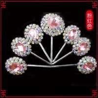 七星圆泡子戏剧戏曲水钻头面 京剧头饰宝石花 额头泡子 五彩木钻Y6|粉红双圈(一套七个)