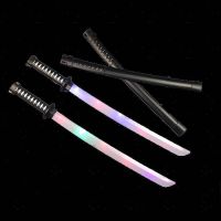 新款儿童玩具剑木刀木剑青龙剑刀剑户外竹剑男孩表演道具木剑K4|发光武士刀含电池[塑料] [发货2把]