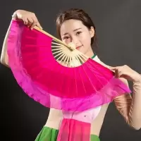 8寸真丝荣昌扇子跳舞儿童专用舞蹈扇胶州云南花鼓灯扇练功小红扇|9寸通用艺考真丝扇玫红右手