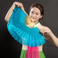 8寸真丝荣昌扇子跳舞儿童专用舞蹈扇胶州云南花鼓灯扇练功小红扇|10寸大学艺考真丝扇兰色右手