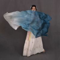 跳舞扇子长稠扇扇古典舞长扇舞蹈扇子加长墨兰左手指月古风舞扇子A5|精品仿真丝头青扇骨白渐变墨蓝左手 儿童适用1.2米