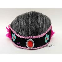 老太婆头套二人转媒婆头套秧歌头饰老太太假发帽子舞台演出道具|[粉色边]包含假发(送发网)