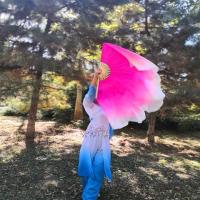 舞蹈扇子跳舞扇加长成人秀色双面胶州秧歌扇演出大扇渐变舞表演扇|骨长33飘45厘米玫红白到染