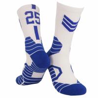 篮球袜子男23中筒24运动球星号码欧文毛巾底库里科比詹姆斯精英袜|25号白蓝