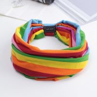 布料健身春季发窟运动发箍发带发饰头巾女。韩国女式家用额头头箍O4|彩色条纹带标发带