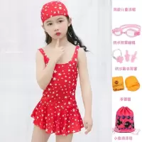 新款套装儿童泳装衣连体带帽女孩温泉泳装学生泳裤大中童可爱泳衣