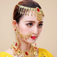 肚皮舞蹈表演出饰品印度舞项链配饰头饰鼻夹鼻环宝石头链表演耳环H0