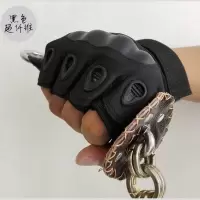 响鞭羊皮手套麒麟鞭 鞭子响鞭 麒麟鞭 钢鞭超纤维手套 鞭子配件M4|黑色 普通款