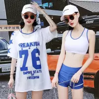 游泳衣女分体运动三件套平角小胸聚拢防晒学生瑜伽健身游泳衣女G5