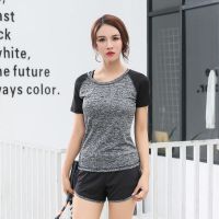 跑步运动套装女宽松瑜伽服健身房网红健身服速干衣初学者入门级D7|两件套阳离子短衣短裤神秘灰 XXL