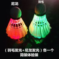 高亮开关控制夜光带灯羽毛球发光亮夜用荧光耐打尼龙鹅毛Y9|开关控制发光(羽毛球) 2个装(尼龙+羽毛)各一个试打