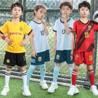 儿童足球服套装学生短袖阿根廷法国德国巴萨曼联童装球衣定制梅西R6