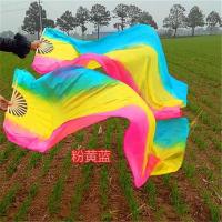 舞蹈扇子跳舞扇加长长绸扇火焰扇胶州秧歌扇广场秧歌扇满十送一H2|竖染枚黄蓝 1.5米单独右手