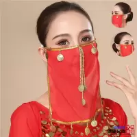 新款印度舞蹈表演出服装面纱道具肚皮舞配饰雪纺吊币纱巾面罩面纱U2