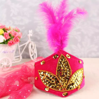 新疆舞蹈帽子羽毛头饰成人儿童纱巾帽H6