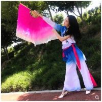 仿真丝秧歌扇跳舞扇成人加长双面儿童表演扇渐变色广场舞台道具Y7