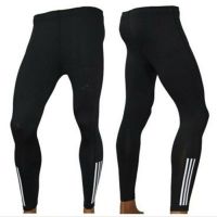 运动紧身裤女显瘦健身瑜伽裤训练压缩长裤弹力跑步速干打底九分裤|黑色白条 XXL