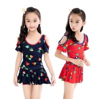 儿童泳衣女童分体小中大童游泳衣套装女孩公主裙式泳衣女韩版学生E6