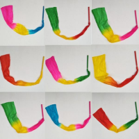 儿童道具彩绸绸彩绸彩带飘带丝带棒红绸子盛世鸿姿舞蹈秧歌幼儿园G9|红棒红黄绿长1米宽15厘米