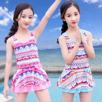 儿童游泳衣女童可爱连体中大童公主韩国裙式大码小孩学生游泳套装Y4