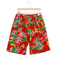 网红东北大花布沙滩短裤海边花裤衩休闲宽松二人转搞笑演出服男女H2