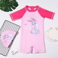 儿童泳衣女连体防晒可爱图案温泉新款速干透气平角中大童游泳装备X4