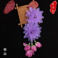 戏曲头饰头花鬓花京剧越剧青衣花旦小姐丫鬟小旦耳边花双朵纱菊新I3|紫色单朵