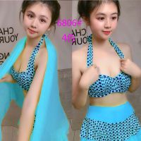 泳衣女性感比基尼三件套钢托小胸聚拢超仙披纱分体平角裤热卖泳装M9