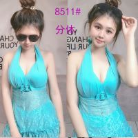 泳衣女夏天泳衣保守分体吊带碎花 平角裤裙式游泳衣8511温泉泳衣P7