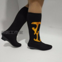 女民族蒙古藏族舞蹈专用长筒带底鞋套舞台演出软底藏靴弹力高筒靴B0|黑色带花纹 25