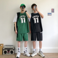 男装一套搭配帅气短袖恤假两件潮流夏季潮牌篮球服球衣套装潮H7