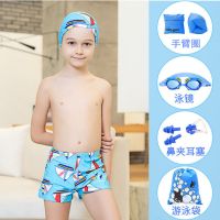 儿童泳裤男童平角泳衣游泳衣带帽宝宝泳衣男孩分体泳装中大童泳衣T5