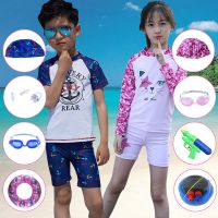 2019新款可爱中大童亲子儿童泳衣套装 跨境长袖男女童分体泳衣Z4