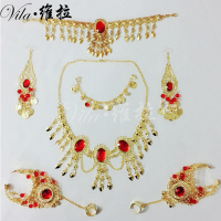 新款儿童印度舞项链成人肚皮舞手链耳环新疆舞头饰鼻链配饰套装N4