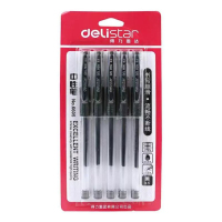 得力6605中性笔0.5mm半针管(黑)(5支/卡)-文具